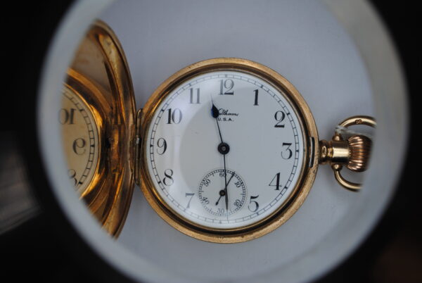 Waltham gold plated full hunter pocket watch open