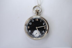 Military stainless steel open faced pocket watch